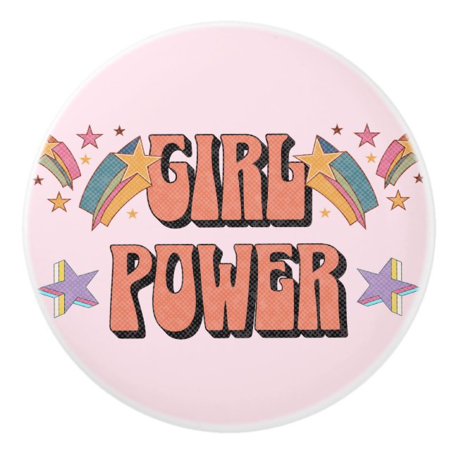Girl-Power-Textdesign mit Sternen Keramikknauf (Vorderseite)