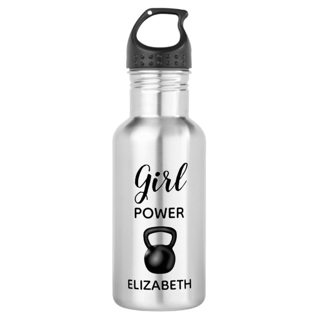 Girl-Power-Typografie mit Kettlebell-Namen Edelstahlflasche (Vorderseite)