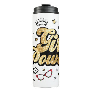 Girl Power: Vintager feministischer Glitzer. Thermosbecher