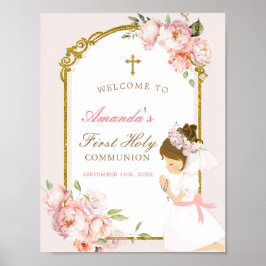 Girl Praying Gold Erste heilige Kommune Willkommen Poster