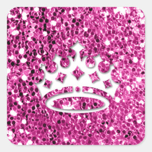 Girl Princess Crown auf rosa Glitzer Look Quadratischer Aufkleber
