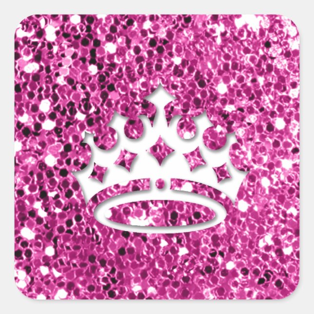 Girl Princess Crown auf rosa Glitzer Look Quadratischer Aufkleber (Vorderseite)