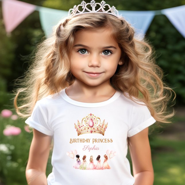 Girl Princess Crown Pink Gold Pastete T-Shirt (Birthday Girl Princess Crown Pink Gold Pastel T-Shirt)