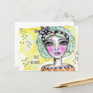 Girl Princess Niedlich Spaß Whimsischer Wasserfarb Postkarte