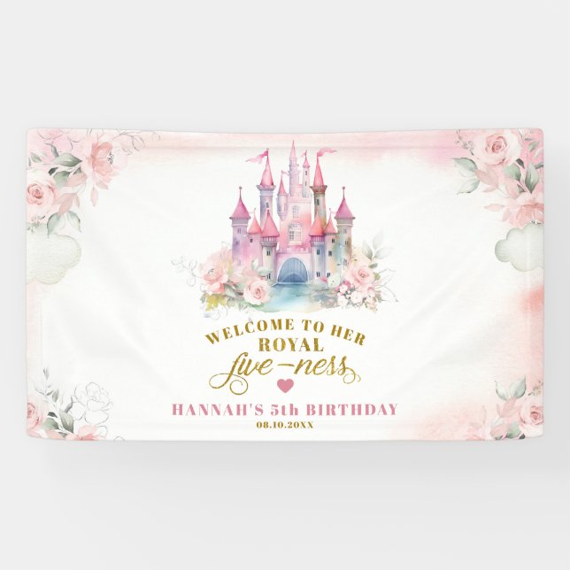 Girl Princess Royal Burg Fünfter Geburtstag Grosse Banner (Horizontal)