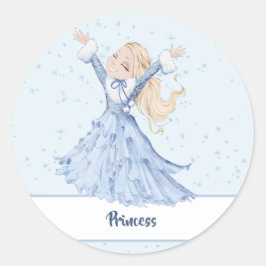 Girl Princess verzauberte Schneeflocken Runder Aufkleber