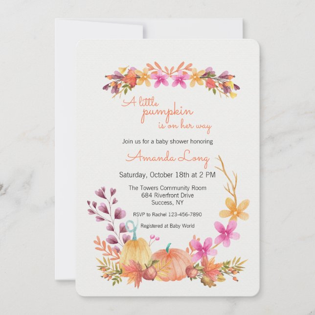 Girl Pumpkin Baby Shower Einladung (Vorderseite)