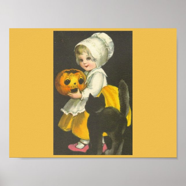 Girl Pumpkin Black Cat Vintages Halloween-Poster Poster (Vorne)