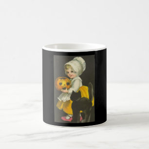 Girl Pumpkin Cat Vintage Halloween Thema Tasse