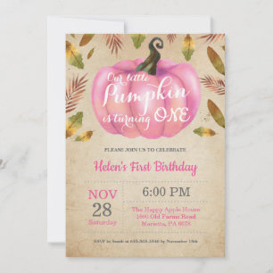 Girl Pumpkin Einladung zum ersten Geburtstag Pink