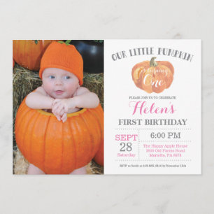 Girl Pumpkin Einladung zum ersten Geburtstag Pink