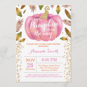 Girl Pumpkin Fall Babydusche Einladung Gold