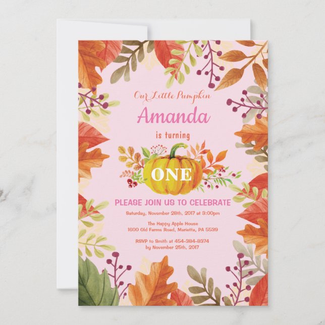 Girl Pumpkin Fall Birthday Einladung (Vorderseite)