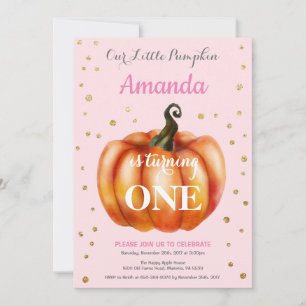 Girl Pumpkin Fall Birthday Einladung Gold