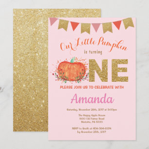 Girl Pumpkin Fall Birthday Einladung Gold Glitzer