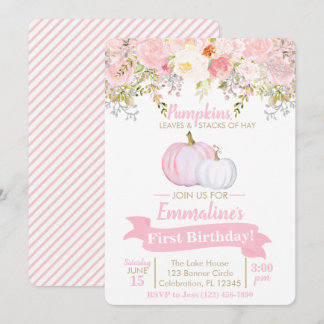 Girl Pumpkin Floral Garden Geburtstag Einladung