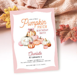 Girl Pumpkin Patch Bows Birthday Party Einladung
