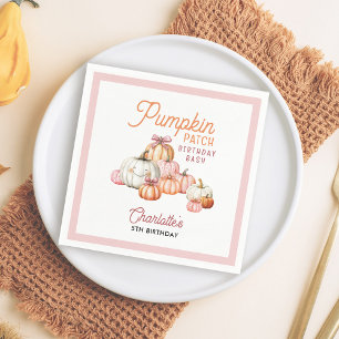 Girl Pumpkin Patch Bows Birthday Party Serviette
