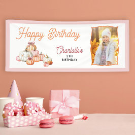 Girl Pumpkin Patch Bows Foto Happy Birthday Party Banner