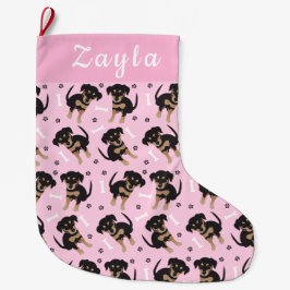 Girl Puppy Pattern Pink Großer Weihnachtsstrumpf