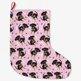 Girl Puppy Pattern Pink Großer Weihnachtsstrumpf