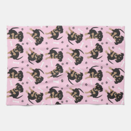 Girl Puppy Paw Print Dog Bone Muster rosa Geschirrtuch