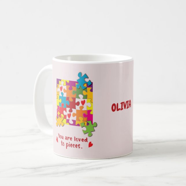 Girl Puzzle zum Geburtstag Liebe zu Stücken Kaffeetasse (Vorderseite Links)