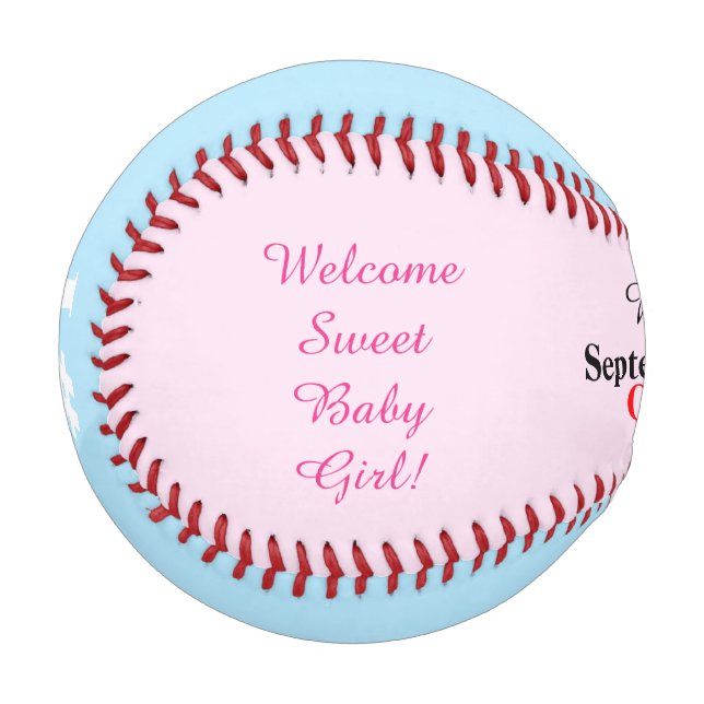 Girl Quadruplet Birth Stats Pink Blue Baseball (Vorderseite Links)