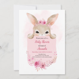 Girl Rabbit Baby Dusche Pink Boho Rabbit Floral Einladung