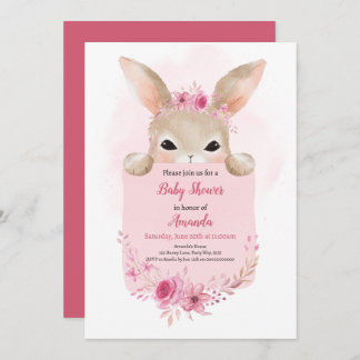 Girl Rabbit Baby Dusche Pink Boho Rabbit Floral Einladung