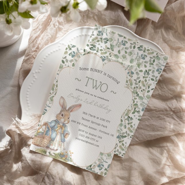 Girl Rabbit Greneery Birthday Party Einladung (Von Creator hochgeladen)