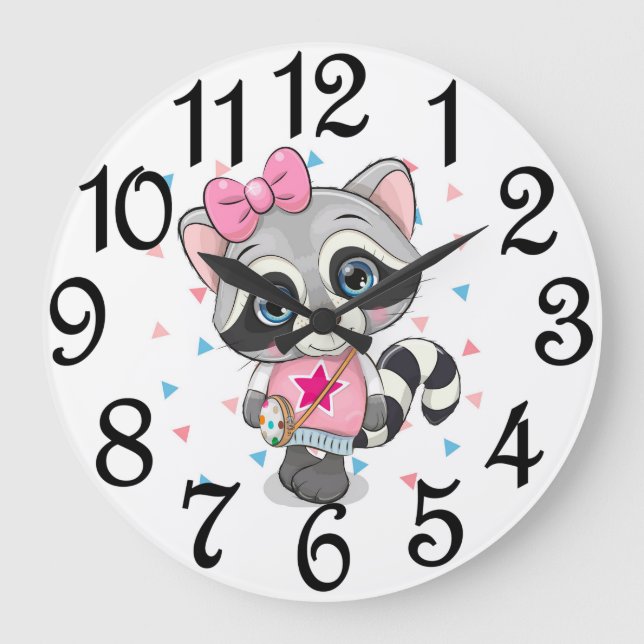 Girl Raccoon Große Wanduhr (Vorderseite)