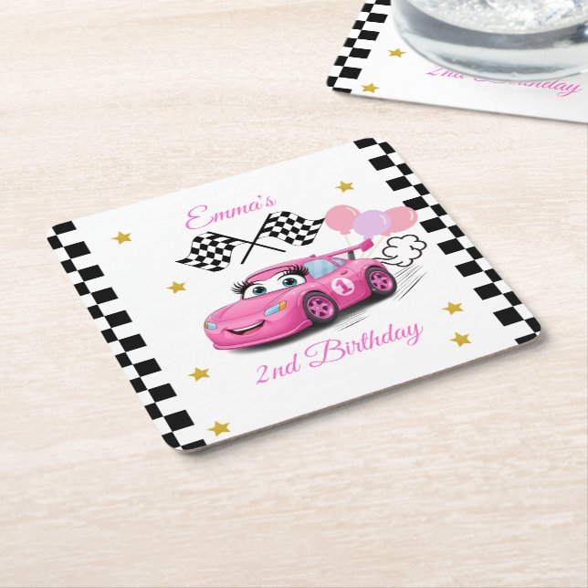 Girl Racing Birthday Teller | Schnell 1 und zwei Rechteckiger Pappuntersetzer (angewinkelt)