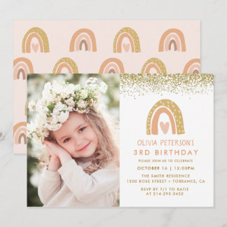 Girl Rainbow 3. Geburtstag Foto Einladung