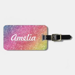 Girl Rainbow Glitzer Monogram Name Luggage Tag Gepäckanhänger