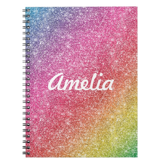 Girl Rainbow Glitzer Monogram Name Notebook Notizblock (Vorderseite)