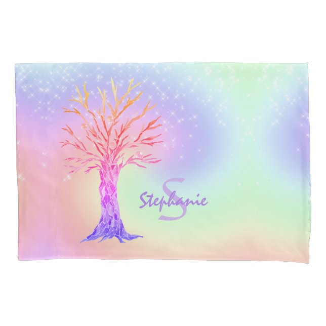 Girl Rainbow Glitzern Monogram Name Pillowcase Kissenbezug (Vorderseite)