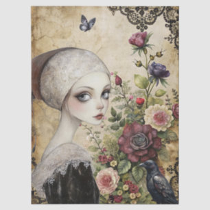Girl & Raven im Rose Garden Seidenpapier