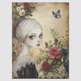 Girl & Raven im Rose Garden Seidenpapier