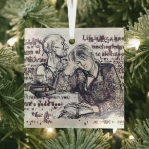 girl reading a book ornament aus glas