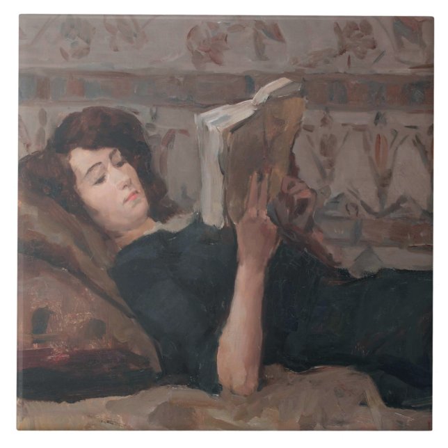 Girl Reading a Book (Reclining on a Divan) Fliese (Vorderseite)