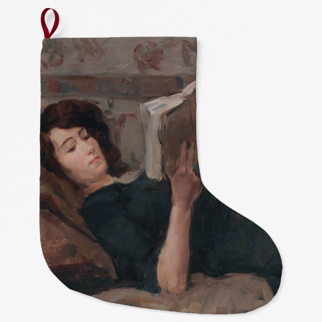 Girl Reading a Book (Reclining on a Divan) Großer Weihnachtsstrumpf (Vorderseite)