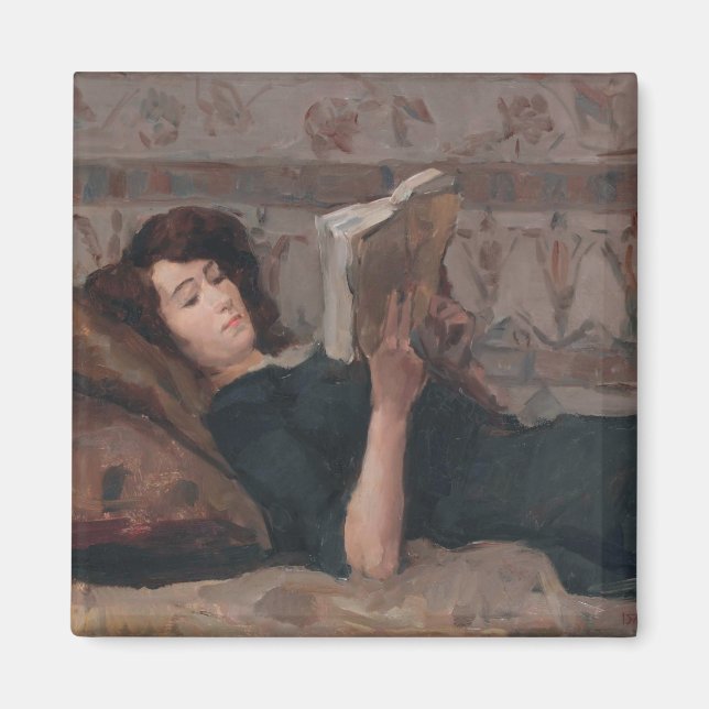 Girl Reading a Book (Reclining on a Divan) Magnet (Vorne)