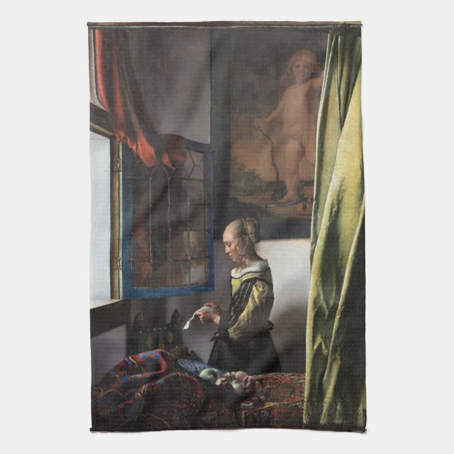 Girl Reading a Letter at a Open Window, Vermeer Geschirrtuch (Vertikal)
