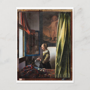Girl Reading a Letter at a Open Window, Vermeer Postkarte
