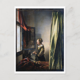 Girl Reading a Letter at a Open Window, Vermeer Postkarte