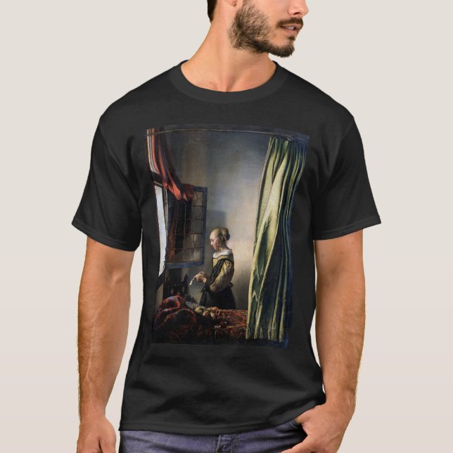 Girl Reading a Letter at a Open Window, Vermeer T-Shirt (Vorderseite)
