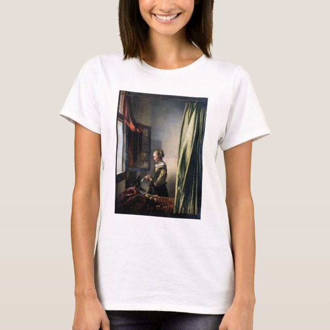 Girl Reading a Letter at a Open Window, Vermeer T-Shirt (Vorderseite)