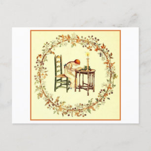 Girl Reading by Candlelight Postcard Postkarte