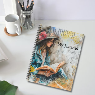 Girl Reading Collage Style Notizbuch